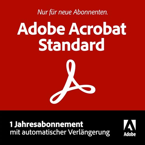 Adobe Standard | PDF's erstellen, bearbeiten, signieren und teilen |1 Jahresabonnement mit automatischer Verlängerung PC/Mac|Online Code & Download von Adobe