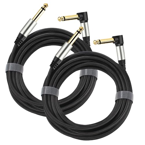 Adoerpai 2-Pack Gitarrenkabel 1/4 Zoll 6,35mm Stecker zu Stecker Klinke rechtwinklig zu gerade Nylon geflochten TS Mono Instrumentenkabel (5m) von Adoerpai