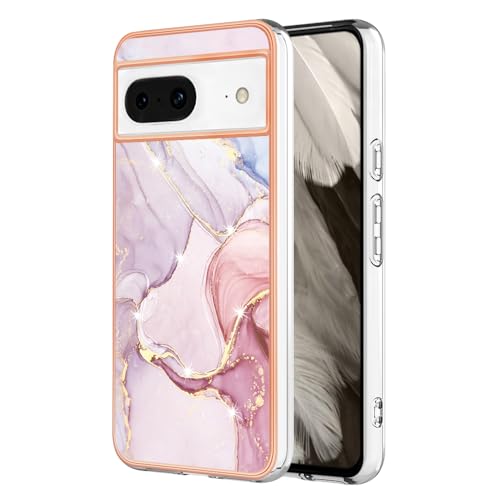 Adolasx Kompatibel für Google Pixel 8 Hülle Marmor Motiv Silikon Bumper + PC Hart Backcover Ultra Dünn Hüllen Handyhülle Cover Case - Rosa von Adolasx