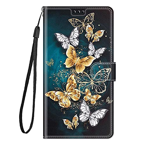 Adolasx Kompatibel für Honor Magic 6 Lite 5G Hülle Leder mit Band Motiv Kartenfach Silikon Klappbar Flip Tier Hüllen [Magnetisch] Handyhülle Bumper PU Cover Case - Schmetterling 2 von Adolasx