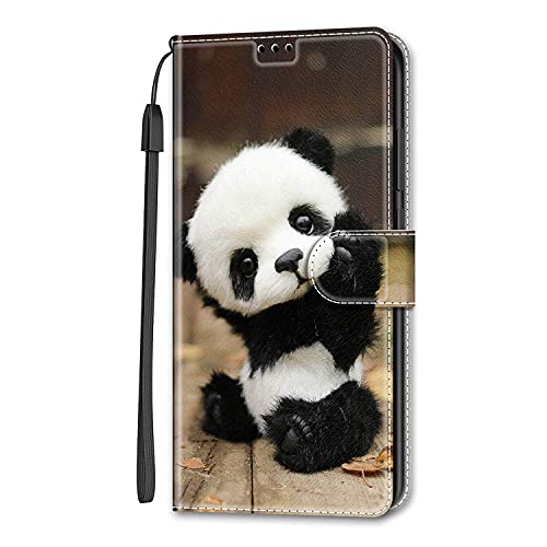 Adolasx Kompatibel für Motorola Moto G54 5G Hülle Leder mit Band Motiv Kartenfach Klappbar Flip Tier Hüllen [Magnetisch] Handyhülle Bumper PU Cover Case - Panda von Adolasx