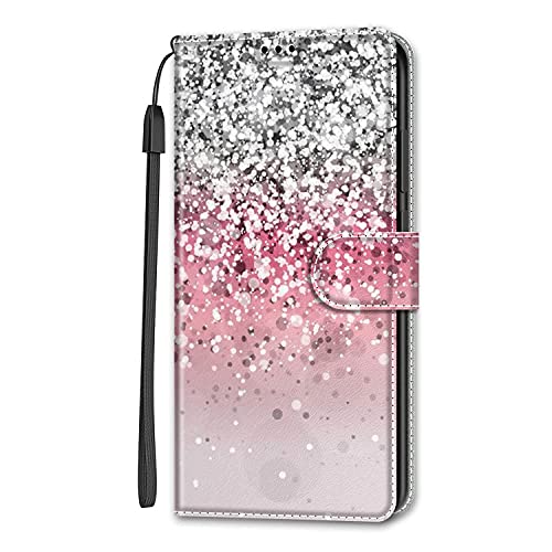 Adolasx Kompatibel für Motorola Moto G54 5G Hülle Leder mit Band Motiv Kartenfach Klappbar Flip Tier Hüllen [Magnetisch] Handyhülle Bumper PU Cover Case - Rosa von Adolasx