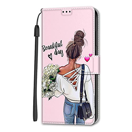 Adolasx Kompatibel für Motorola Moto G84 5G Hülle Leder mit Band Motiv Kartenfach Silikon Klappbar Flip Tier Hüllen [Magnetisch] Handyhülle Bumper PU Cover Case - Mädchen von Adolasx