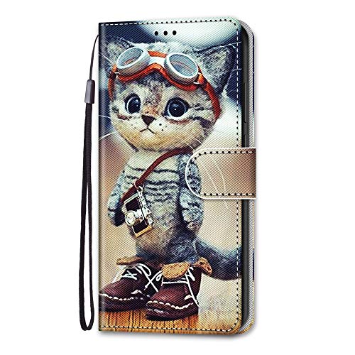 Adolasx Kompatibel für Samsung Galaxy A12 Hülle Leder mit Band Motiv [Magnetisch] Kartenfach Klappbar Flip Tier Hüllen Handyhülle Bumper PU Cover Case - Katze B von Adolasx