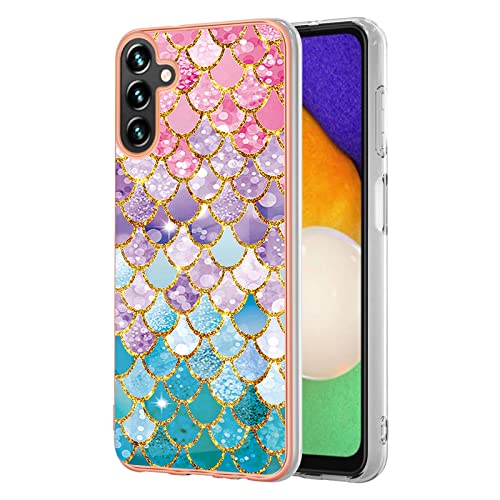 Adolasx Kompatibel für Samsung Galaxy A14 4G 5G Hülle Marmor Motiv Silikon Bumper + PC Hart Backcover Ultra Dünn Hüllen Handyhülle Cover Case - Regenbogen von Adolasx