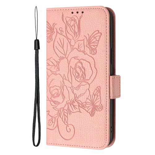 Adolasx Kompatibel für Samsung Galaxy A25 5G Hülle Leder Einfarbig mit Band Kartenfach Klappbar Flip Hüllen [Magnetisch] Handyhülle Bumper PU Cover Case - Rosa von Adolasx