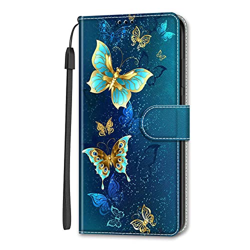 Adolasx Kompatibel für Samsung Galaxy A50 Hülle Leder [Magnetisch] mit Band Motiv Kartenfach Klappbar Flip Tier Hüllen Handyhülle Bumper PU Cover Case Schutzhülle - Blau von Adolasx