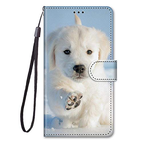 Adolasx Kompatibel für Samsung Galaxy A51 Hülle Leder mit Band Motiv [Magnetisch] Kartenfach Klappbar Flip Tier Hüllen Handyhülle Bumper PU Cover Case - Hund von Adolasx
