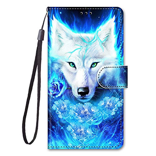 Adolasx Kompatibel für Samsung Galaxy A51 Hülle Leder mit Band Motiv [Magnetisch] Kartenfach Klappbar Flip Tier Hüllen Handyhülle Bumper PU Cover Case - Wolf B von Adolasx