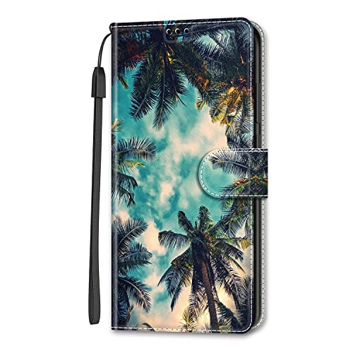 Adolasx Kompatibel für Samsung Galaxy A54 5G Hülle Leder [Magnetisch] mit Band Motiv Kartenfach Klappbar Flip Tier Hüllen Handyhülle Bumper PU Cover Case Schutzhülle - Palme von Adolasx