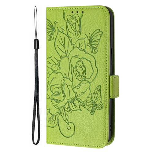 Adolasx Kompatibel für Samsung Galaxy A55 5G Hülle Leder Einfarbig mit Band Kartenfach Klappbar Flip Hüllen [Magnetisch] Handyhülle Bumper PU Cover Case - Grün B von Adolasx