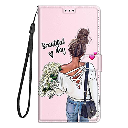 Adolasx Kompatibel für Xiaomi Redmi 12 4G / Redmi 12 5G Hülle Leder mit Band Motiv Kartenfach Silikon Klappbar Flip Tier Hüllen [Magnetisch] Handyhülle Bumper PU Cover Case - Mädchen von Adolasx