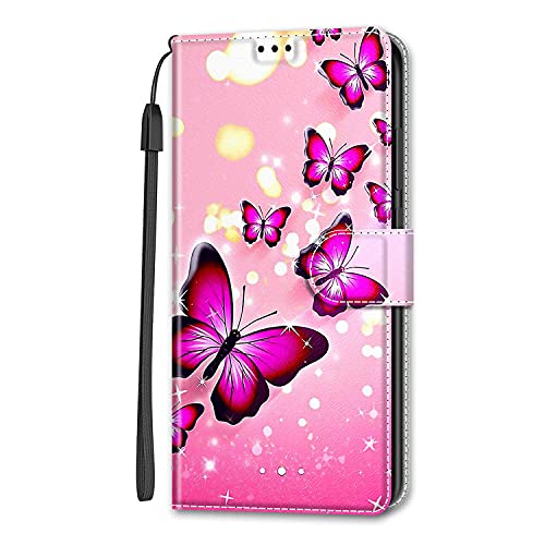 Adolasx Kompatibel für Xiaomi Redmi 13C / 13 C/Xiaomi Poco C65 Hülle Leder mit Band Motiv Kartenfach Silikon Klappbar Flip Tier Hüllen [Magnetisch] Handyhülle Bumper PU Cover Case - Schmetterling 1 von Adolasx