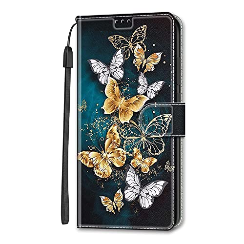 Adolasx Kompatibel für ZTE Blade A54 Hülle Leder mit Band Motiv Kartenfach Silikon Klappbar Flip Tier Hüllen [Magnetisch] Handyhülle Bumper PU Cover Case - Schmetterling 2 von Adolasx