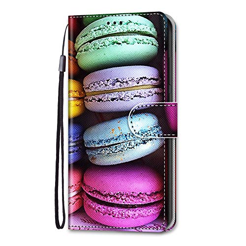Adolasx Kompatibel für iPhone 15 Hülle Leder mit Band Motiv [Magnetisch] Kartenfach Klappbar Flip Tier Hüllen Handyhülle Bumper PU Cover Case - Makaron von Adolasx