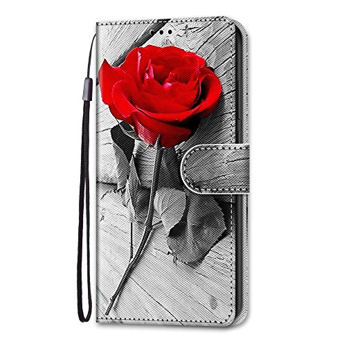Adolasx Kompatibel für iPhone 15 Hülle Leder mit Band Motiv [Magnetisch] Kartenfach Klappbar Flip Tier Hüllen Handyhülle Bumper PU Cover Case - Rose von Adolasx