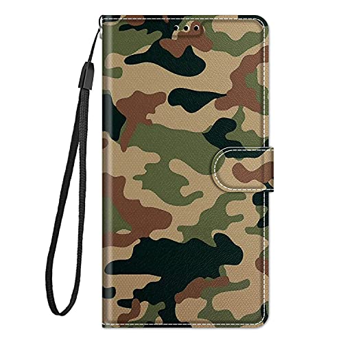 Adolasxi Kompatibel für ZTE Blade V60 Vita Hülle Leder mit Band Motiv Kartenfach Silikon Klappbar Flip Tier Hüllen [Magnetisch] Handyhülle Bumper PU Cover Case - Tarnung von Adolasxi
