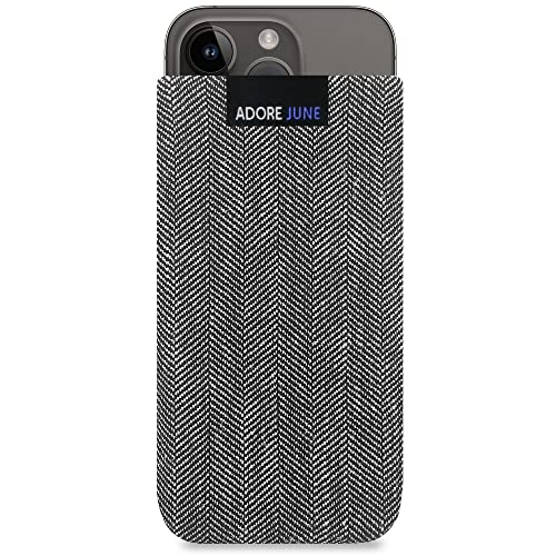 Adore June Business Tasche kompatibel mit iPhone 15 14 / iPhone 15 14 Pro Handytasche aus charakteristischem Fischgrat Stoff - Display Reinigungs-Effekt von Adore June