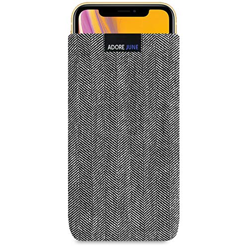 Adore June Business Tasche kompatibel mit iPhone XR Handytasche aus charakteristischem Fischgrat Stoff - Display Reinigungs-Effekt von Adore June