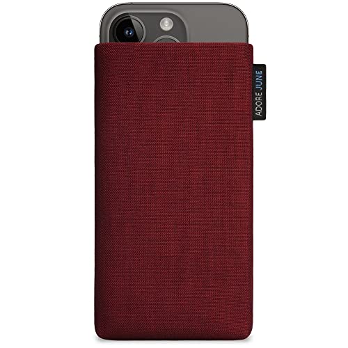 Adore June Classic Bordeaux-Rot Tasche kompatibel mit iPhone 15 14 / iPhone 15 14 Pro Handytasche aus widerstandsfähigem Cordura Stoff mit Display Reinigungs-Effekt, Made in Europe von Adore June