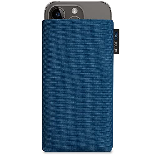 Adore June Classic Ozean-Blau Tasche kompatibel mit iPhone 15 14 / iPhone 15 14 Pro Handytasche aus widerstandsfähigem Cordura Stoff mit Display Reinigungs-Effekt, Made in Europe von Adore June