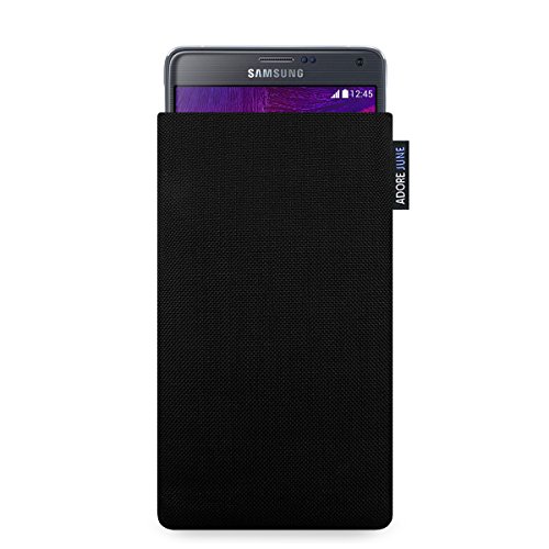 Adore June Classic Schwarz Tasche kompatibel mit Samsung Galaxy Note 4 Handytasche aus widerstandsfähigem Cordura Stoff mit Display Reinigungs-Effekt, Made in Europe von Adore June