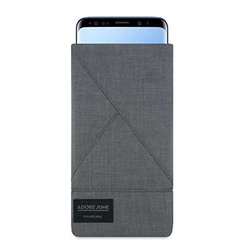 Adore June Tasche Triangle kompatibel mit Samsung Galaxy S9 Plus, Elegante Handytasche aus widerstandsfähigem Textil-Stoff mit Display-Reinigungseffekt, Dunkelgrau von Adore June