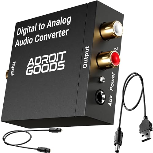 AdroitGoods Digital zu Analog Audio Konverter - 192 kHz Audio Adapter für Toslink zu RCA R/L - mit optischem Kabel und Netzadapter von AdroitGoods