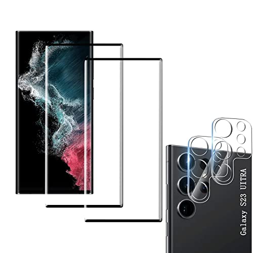 [2 + 2 Stück] Hartglas für Galaxy S23 Ultra, [kompatibel mit Fingerabdruckleser] [+ Linsenschutz] [High Definition] [9H] Displayschutzfolie aus Hartglas für Galaxy S23 Ultra von Aduoke