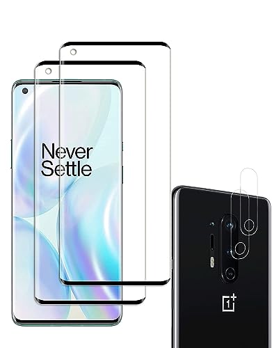 [2 + 2 Stück] Hartglas für OnePlus 8 Pro Displayschutzfolie [+ Rückseitenschutz Rückseite] [gebogene Kante, volle Abdeckung] [Berührungsempfindlich] [Ultra HD] [blasenfrei] [kratzfest] von IYVYI
