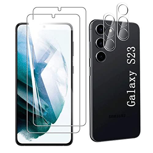 Samsung Galaxy S23 Displayschutzfolie aus Hartglas, [kompatibel mit Fingerabdruckleser] [+ Displayschutz] [High Definition] [9H] [Kratzfest] geeignet für Samsung Galaxy S23 [2+2 Pack] von Aduoke