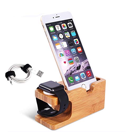 Apple Watch Phone Bambus Stand Holz Aufladen Docking Station Kompatibel mit iWatch 7/6/5/4/3 und Phone 15 14 13 12 11 Pro XS X i8 von Adurei