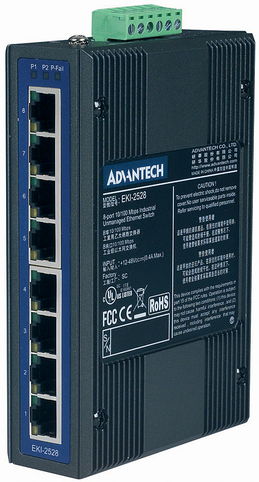 ADVANTECH Unmanaged Industrial Ethernet Switch, 8 Port von Advantech