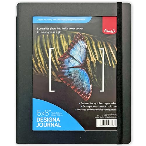 Adventa Notizbuch A5, personalisiertes Foto-Tagebuch, A5-Notizbücher, 140 linierte Seiten, fester Einband, Notizblock mit linierten Seiten, Stiftaufbewahrung und Lesezeichen (schwarz, 15,2 x 20,3 cm Adventa Notizbuch A5, personalisiertes Foto-Tagebuch, A5-Notizbücher, 140 linierte Seiten, fester Einband, Notizblock mit linierten Seiten, Stiftaufbewahrung und Lesezeichen (schwarz, 15,2 x 20,3 cm von Adventa