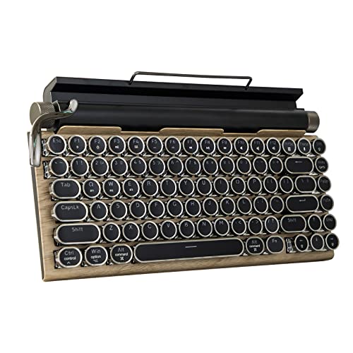Adventurers Mechanische Retro-Tastatur im Schreibmaschinen-Stil, LED-Hintergrundbeleuchtung, 83 Tasten, Bluetooth 5.0, blaue Achse, Holzfarbe, kompatibel mit iOS/Android/Windows/Vista/Linux/Mac Adventurers Mechanische Retro-Tastatur im Schreibmaschinen-Stil, LED-Hintergrundbeleuchtung, 83 Tasten, Bluetooth 5.0, blaue Achse, Holzfarbe, kompatibel mit iOS/Android/Windows/Vista/Linux/Mac von Adventurers
