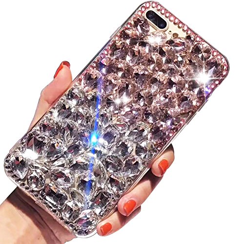 Voller Diamant Hülle für iPhone XR,Aearl TPU Silikon Transparent 3D Bling Glitzer Kristall Steinchen Handyhülle Bumper Case Cover mit Displayschutzfolie für iPhone XR 6.1 Zoll,Weiß + Pink von Aearl