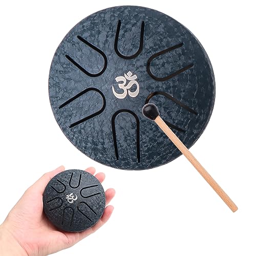 Aedcbaide Zungentrommel Tragbare Mini Trommel 3 Zoll 6 Töne Steel Tongue Drum, D-Dur Klangschale Handpan Instrument mit Schlägeln für Kinder Meditation Yoga Klangheilung Garten Weihnachten (Blau) von Aedcbaide