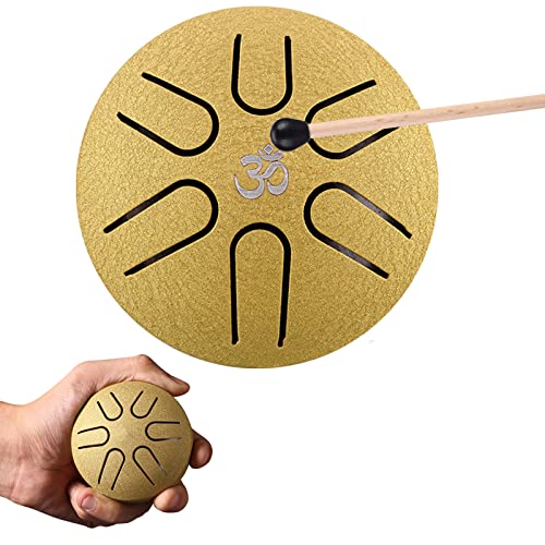 Aedcbaide Tongue Drum Steel 3 Zoll Stahlzungen 6 Töne Zungentrommel Pan Percussion Instrument Handpan Steel mit Schlägeln Meditation Yoga Klangheilung(Gold) von Aedcbaide