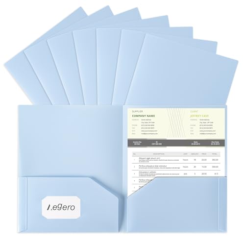 Aegero Kunststoff-Ordner mit Taschen (7er-Pack, hellblau), strapazierfähig, mit Visitenkartenschlitz, 2 Fächern, Ordner für Schule und Büro, Briefgröße von Aegero