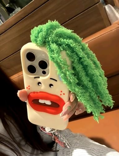 Aeilene Lustige Handyhülle für iPhone 15 Pro, süßes 3D-schwitzen, Emoticon, grüne Zöpfe, hässliche Handyhülle, schützend, weiches Silikon, iPhone-Hülle für Frauen und Mädchen Aeilene Lustige Handyhülle für iPhone 15 Pro, süßes 3D-schwitzen, Emoticon, grüne Zöpfe, hässliche Handyhülle, schützend, weiches Silikon, iPhone-Hülle für Frauen und Mädchen von Aeilene