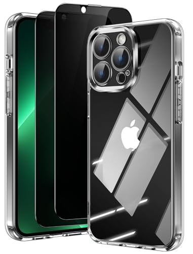 Aekyiwot 3 in 1 Handyhülle für iPhone 13 Pro Hülle mit 2 Stück Sichtschutz Schutzfolie, [Nie Vergilbung] [Kameraschutz] Hard PC Militärschutz Kratzfest Fallschutz Schutzhülle, Klar von Aekyiwot