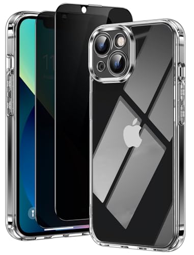 Aekyiwot 3 in 1 Hülle Kompatibel mit iPhone 14/iPhone 13 mit 2 Stück Sichtschutz Schutzfolie, [Kameraschutz] Kratzfest Stoßfest Handyhülle, Nie Vergilbung Hard PC+TPU Schutzhülle 6.1 Zoll Durchsichtig von Aekyiwot