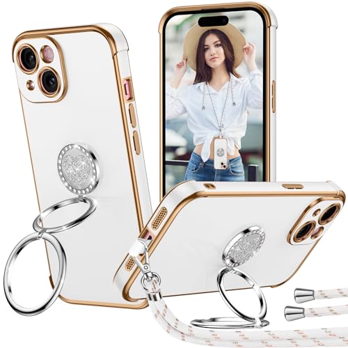 Aekyiwot für iPhone 15 Hülle mit Band, Handyhülle iPhone 15 Herz Doppelring Ständer 360°, Galvanisierte Weich TPU Case Dünn Silikon Stoßfeste Schutzhülle für iPhone 15 Hülle 6.1" - Weiß Aekyiwot für iPhone 15 Hülle mit Band, Handyhülle iPhone 15 Herz Doppelring Ständer 360°, Galvanisierte Weich TPU Case Dünn Silikon Stoßfeste Schutzhülle für iPhone 15 Hülle 6.1" - Weiß von Aekyiwot