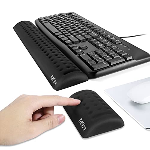 Aelfox Memory-Schaumstoff-Tastatur-Handgelenkauflage und Maus-Handgelenkauflage, ergonomisches Design, Armlehne für Schreibtischzubehör im Heimbüro, Schule (schwarz) von Aelfox