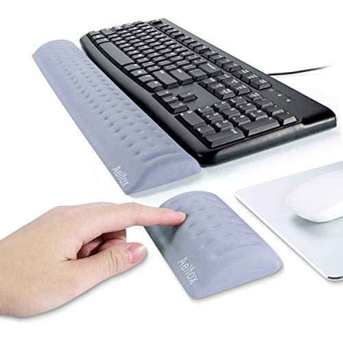 Aelfox Memory-Schaumstoff-Tastatur-Handgelenkauflage und Maus-Handgelenkauflage, ergonomisches Handgelenkpolster für Computer-Tastatur, Armlehne für Schreibtischzubehör im Heimbüro, Schule (grau) von Aelfox