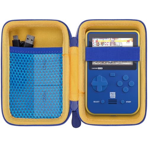 Aenllosi Harte Tasche kompatibel mit Blaze Evercade Capcom/TAITO/Atari/Technos Super Pocket Rétrogaming Handheld Konsole,Gelb mit blauen Rändern(Nur Tasche) von Aenllosi