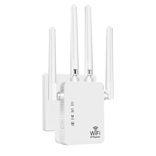 Aenxwa WLAN-Extender-Signalverstärker für bis zu 6.000 m² und 60 Geräte, WLAN Verstärker mit großer Reichweite und Ethernet-Anschluss, Zugangspunkt, 1-Tasten-Einrichtung von Aenxwa