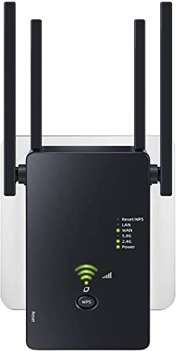 Aenxwa WLAN-Repeater 1200 Mbit/s, Dualband 2,4 GHz + 5 GHz, WiFi Booster mit Repeater/Router/Access Point-Modus, 4 Antennen, einfache Einrichtung, WLAN-Reichweitenverlängerung mit LAN/WAN-Port Aenxwa WLAN-Repeater 1200 Mbit/s, Dualband 2,4 GHz + 5 GHz, WiFi Booster mit Repeater/Router/Access Point-Modus, 4 Antennen, einfache Einrichtung, WLAN-Reichweitenverlängerung mit LAN/WAN-Port von Aenxwa