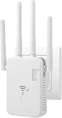 WLAN Verstärker, 1200Mbit/s WLAN Repeater, 5G & 2.4G Dualband Ultraxtender WiFi Verstärker mit LAN anschluss, WPS, Kompatibel mit 99% Standard-WiFi Routern, Deckt bis zu 9200Sq.ft und 35 GeräteA2 von Aenxwa