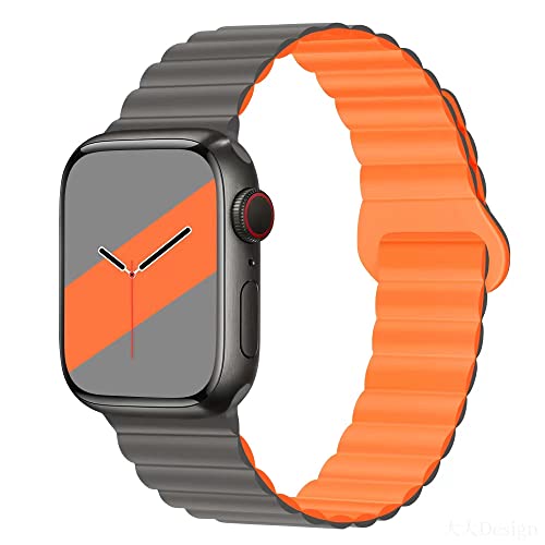Aergood Kompatibel mit Apple Watch Armband 41mm 40mm 38mm Stark Magnetisch Verstellbar Loop Silikon Armbänder für iWatch Series 8/7/6/5/4/3/2/1/SE,Grau/Orange von Aergood